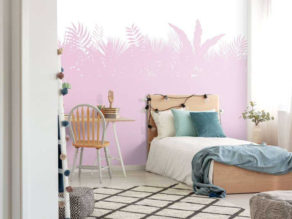 Silhouettes palm leaves, pink