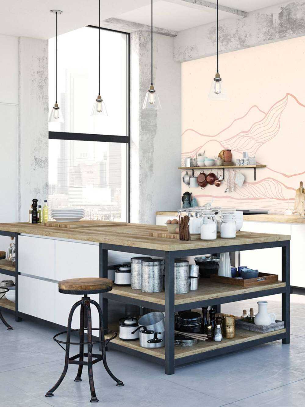 Geïllustreerde roze bergen landschap