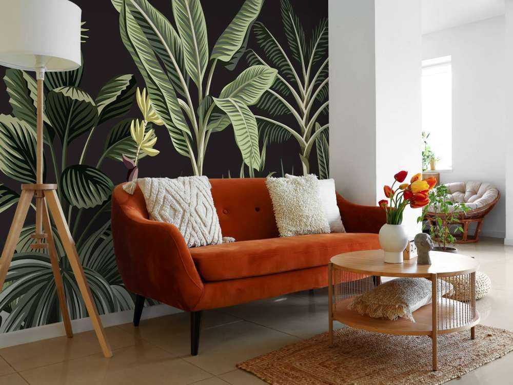 Tropical palm tree on dark background