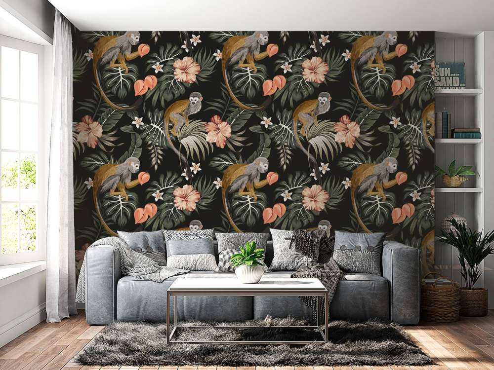 Tropical leaves with monkeys