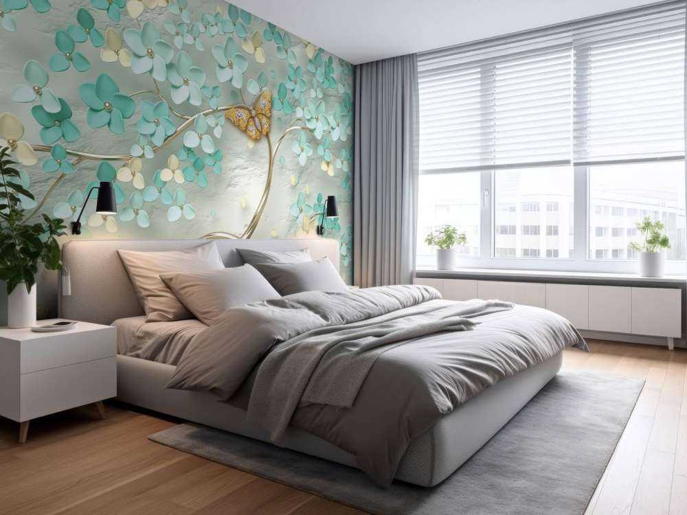 Golden fantasy tree with green flowers