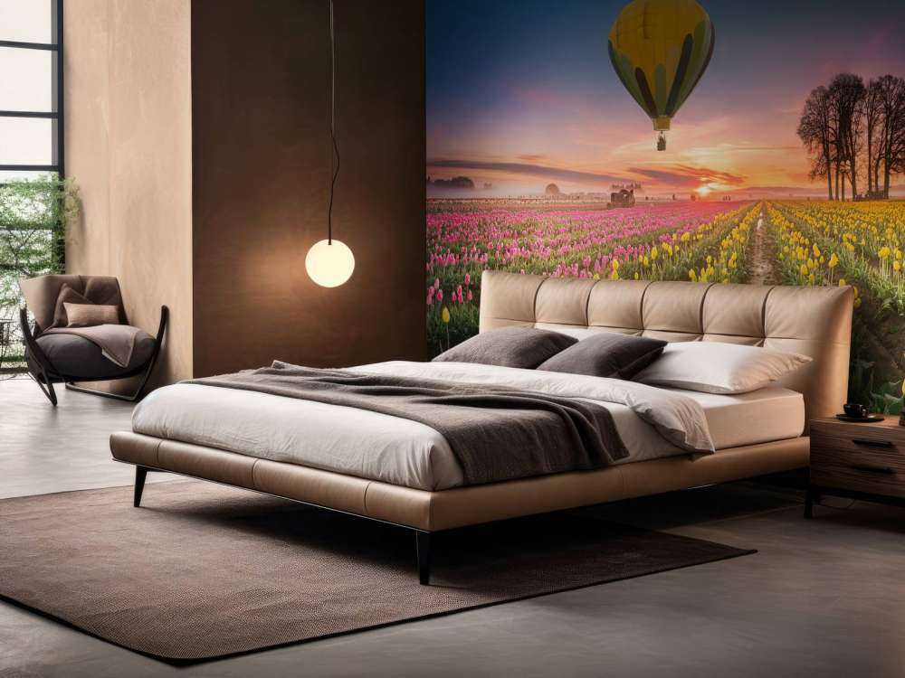 Pink yellow tulip field