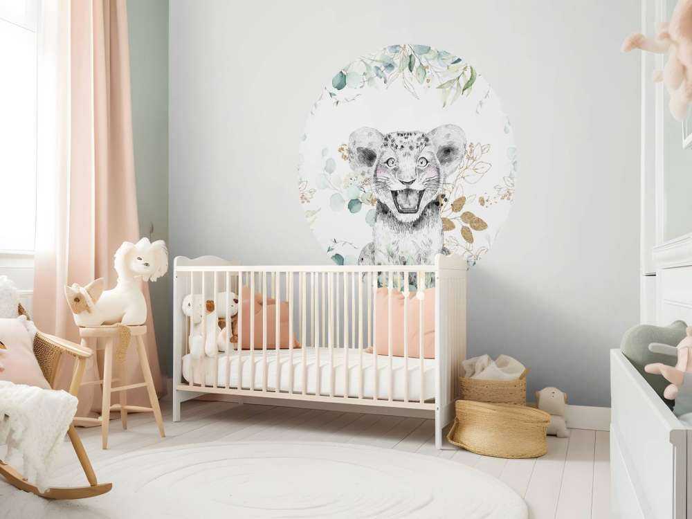 Baby lion with mint leaves