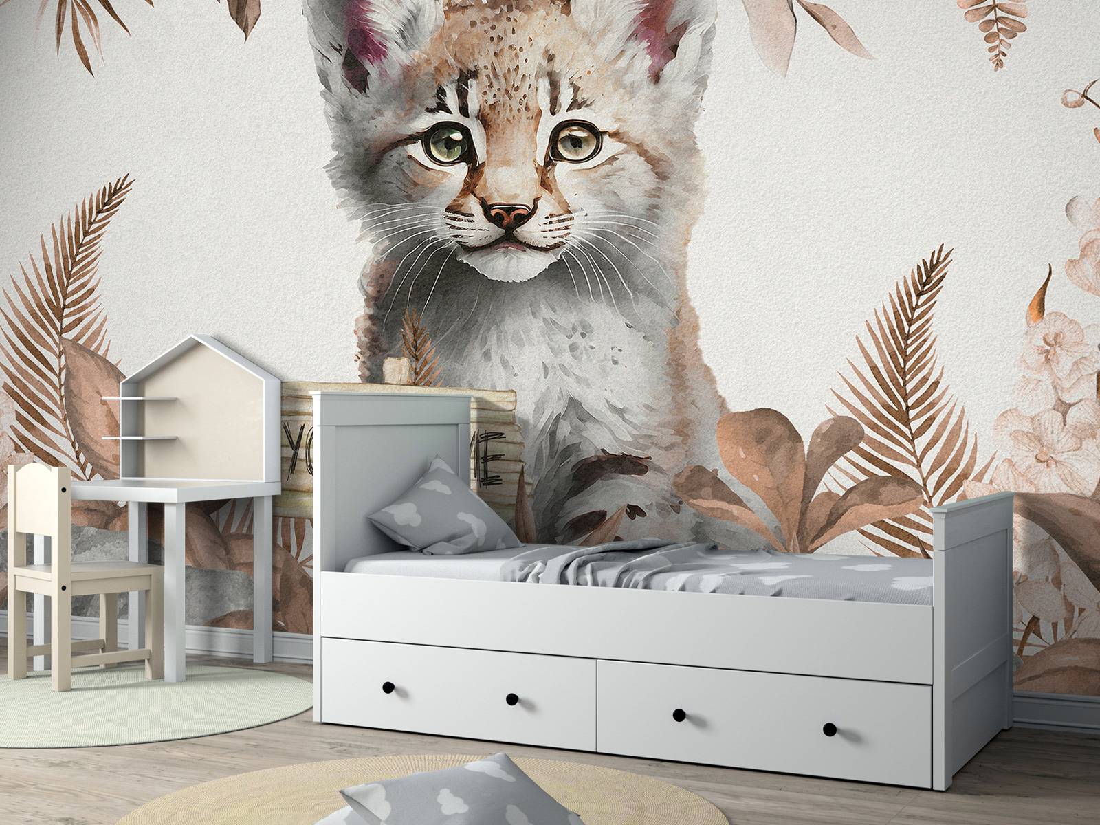 Baby lynx in the jungle taupe