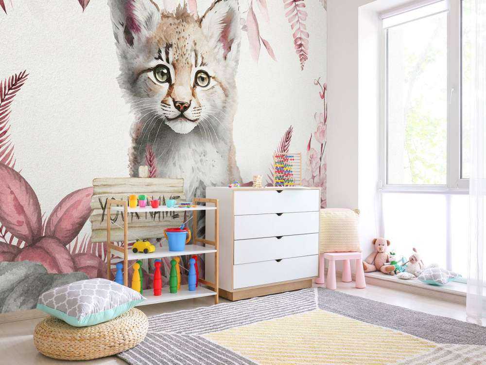 Baby lynx in the jungle pink