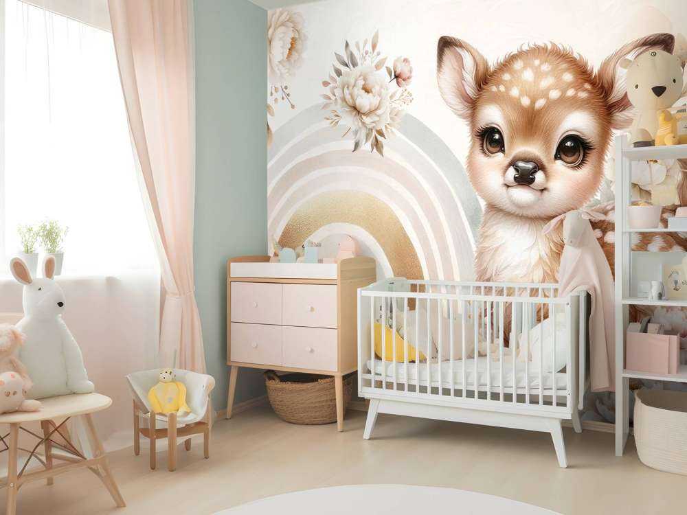 Dear little deer and golden rainbow