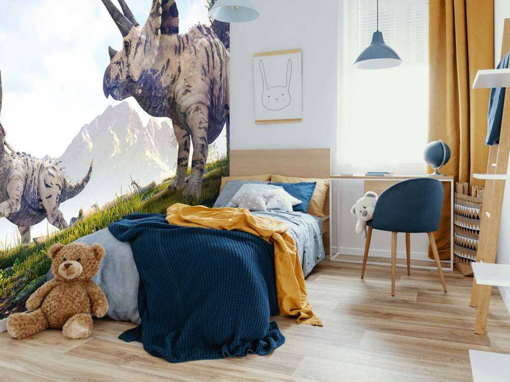 Dinosaurs walking through the countryside