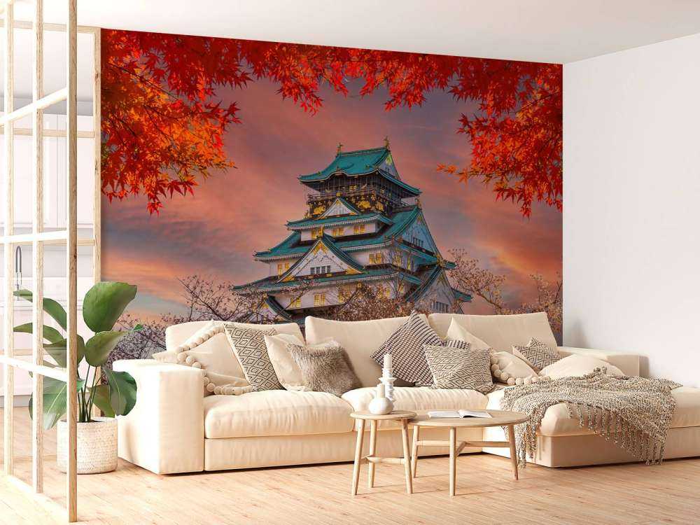 Osaka castle through the trees