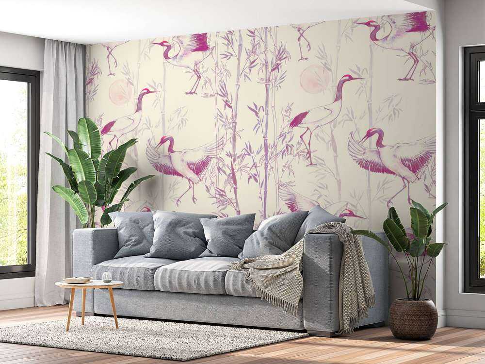 Kraanvogels en bamboe