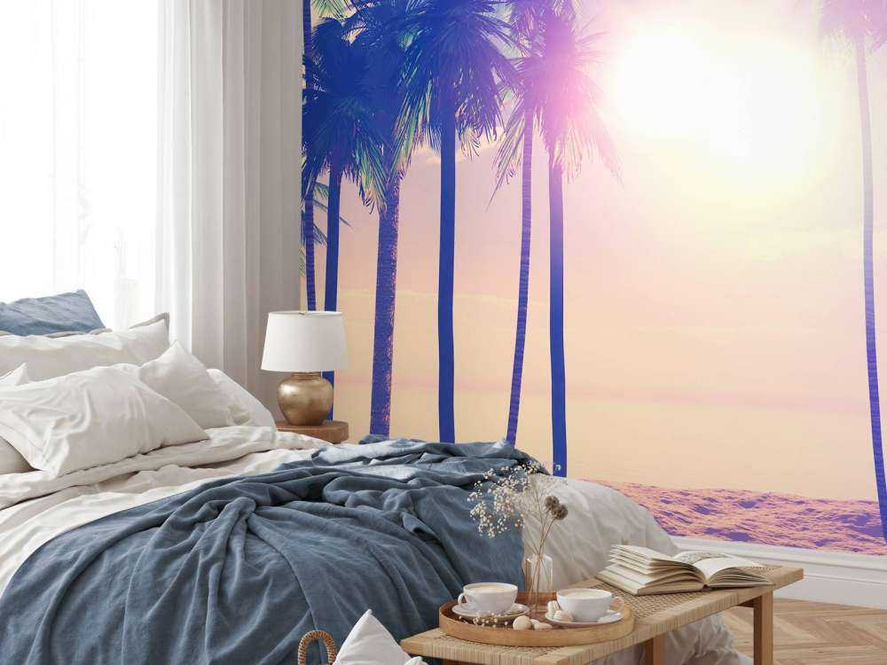 Vintage palm trees and ocean