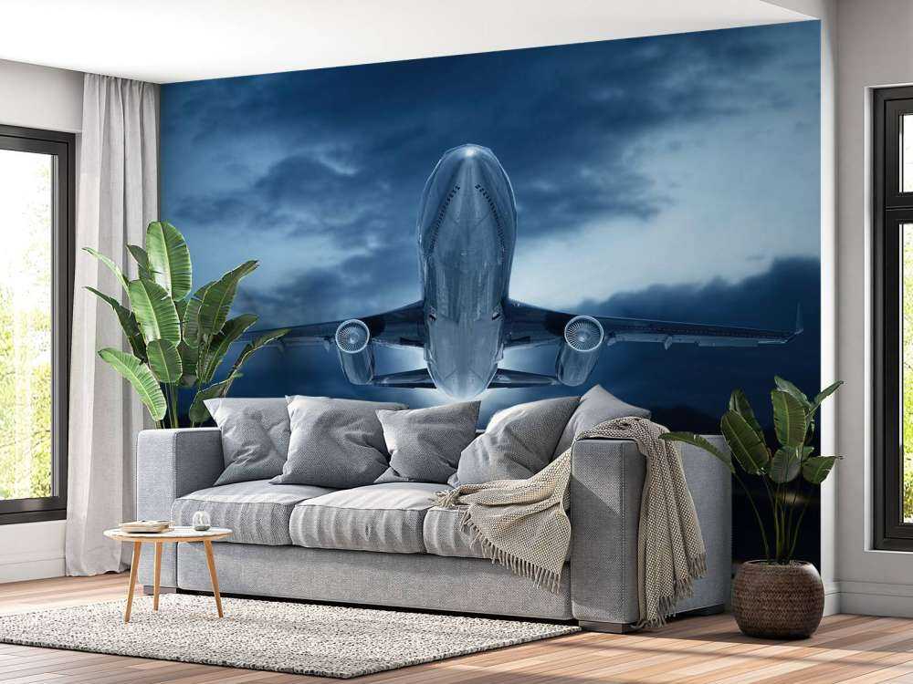 Rising plane with dark sky