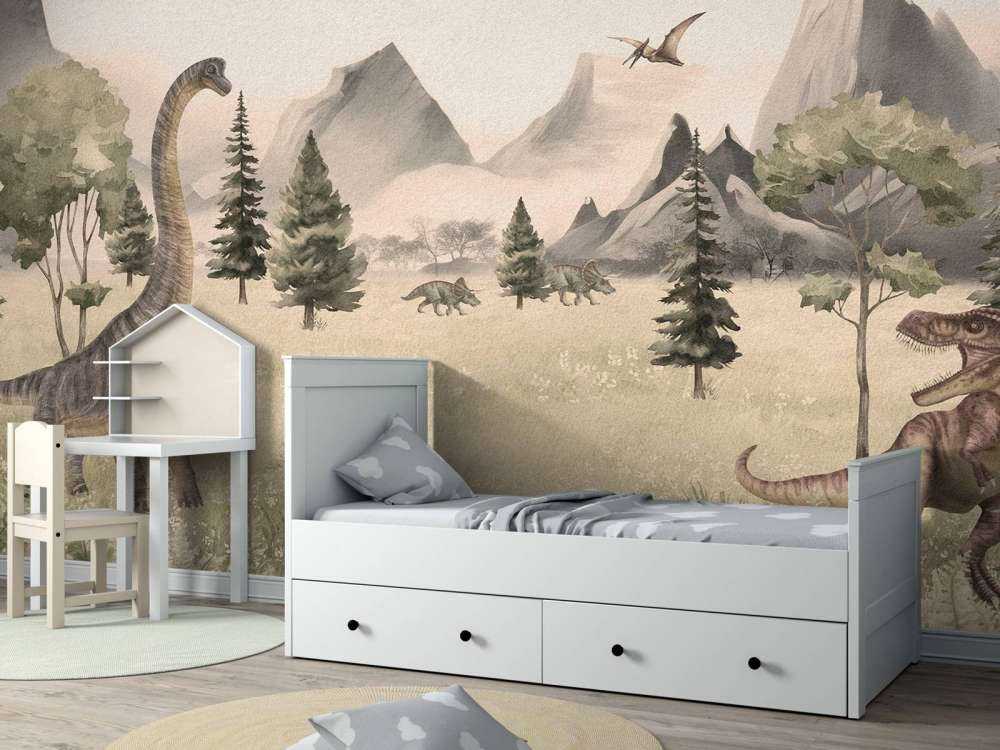 Landscape with dinosaurs in beige