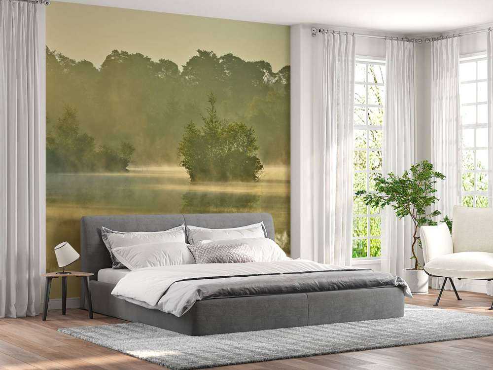 Nebula above a forest lake