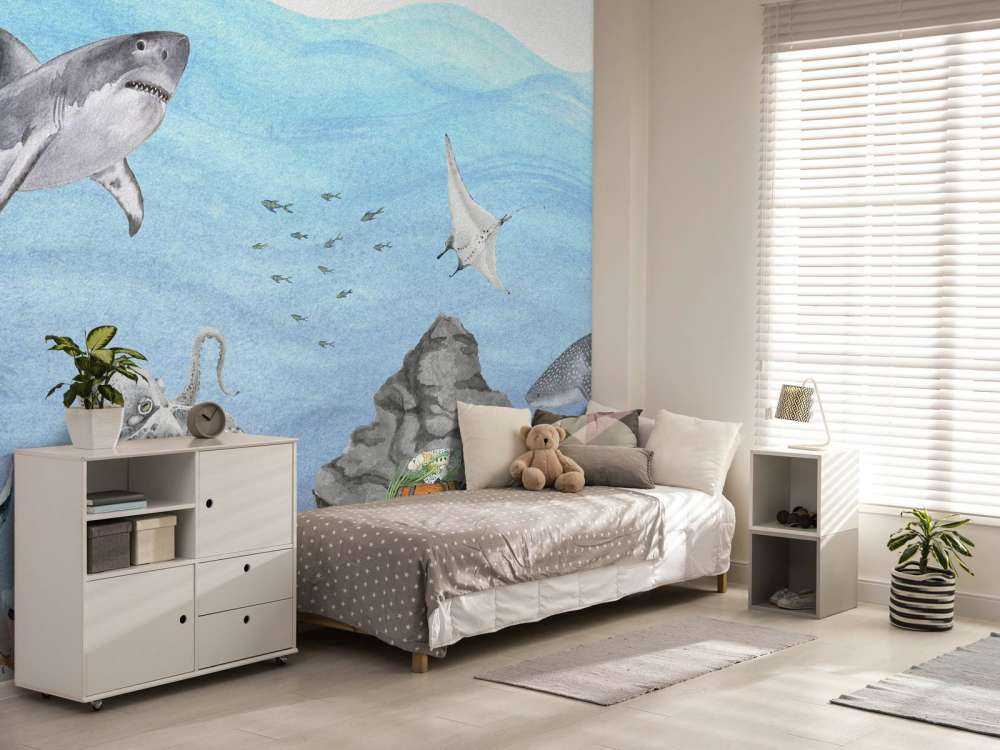 Underwater world with sharks