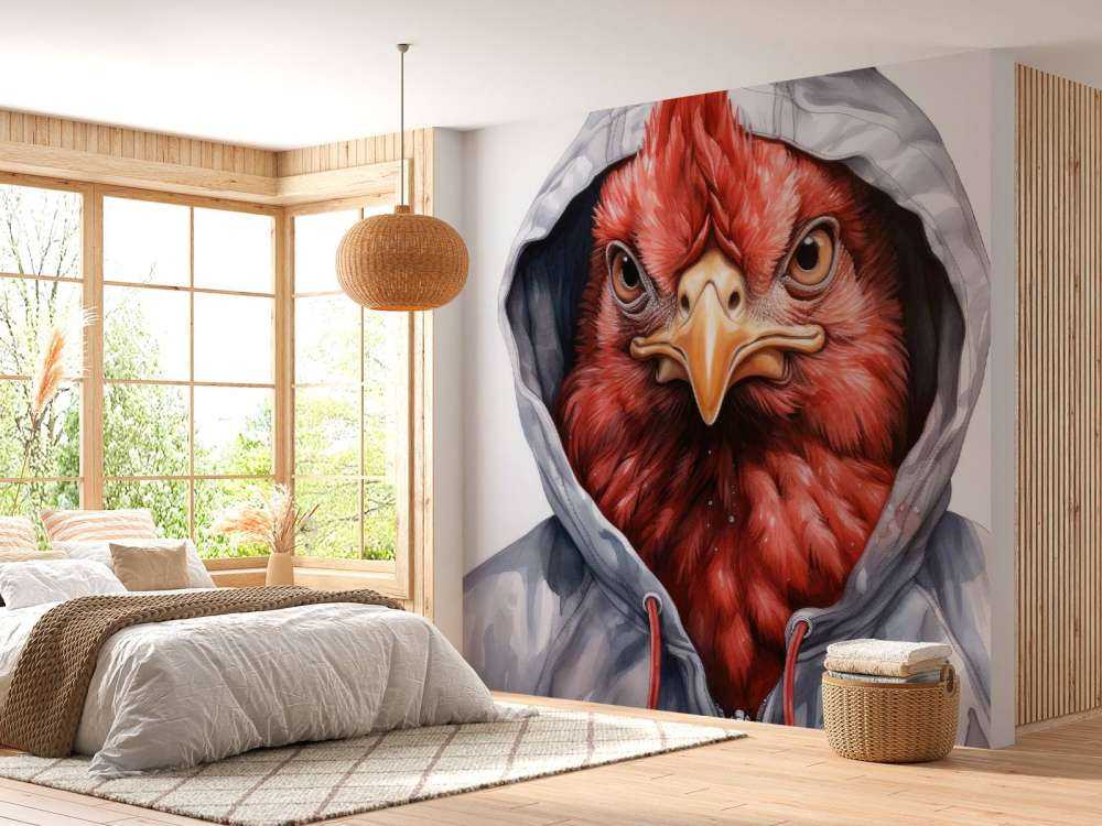 Watercolor Cartoon Chicken in a Hoodie