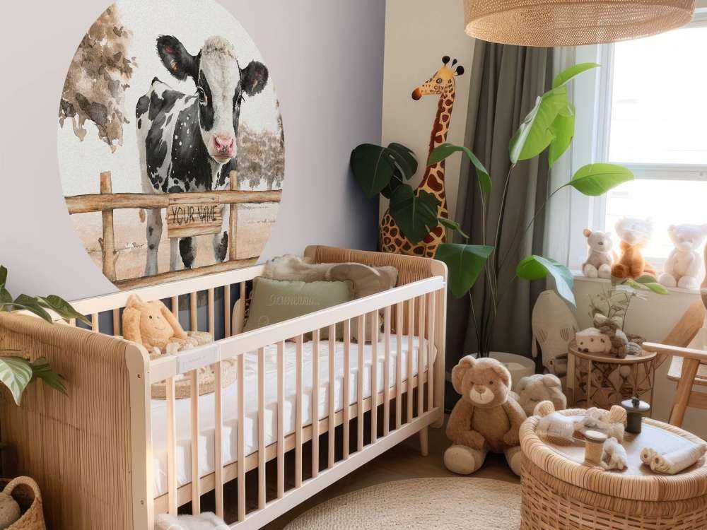 Young cow in a meadow taupe