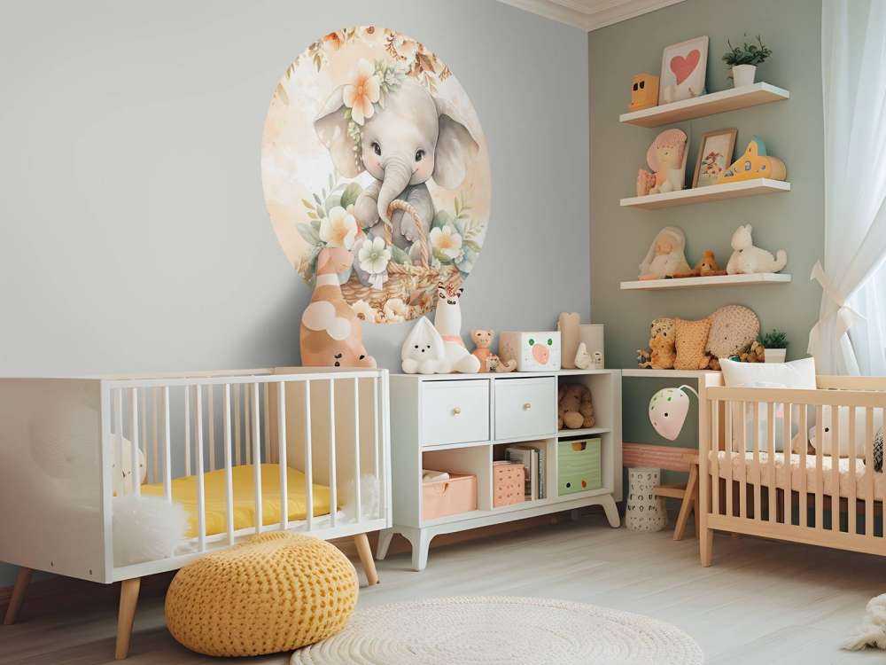 Cute elephant in flower basket