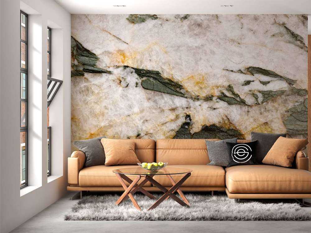 White marble with green elements