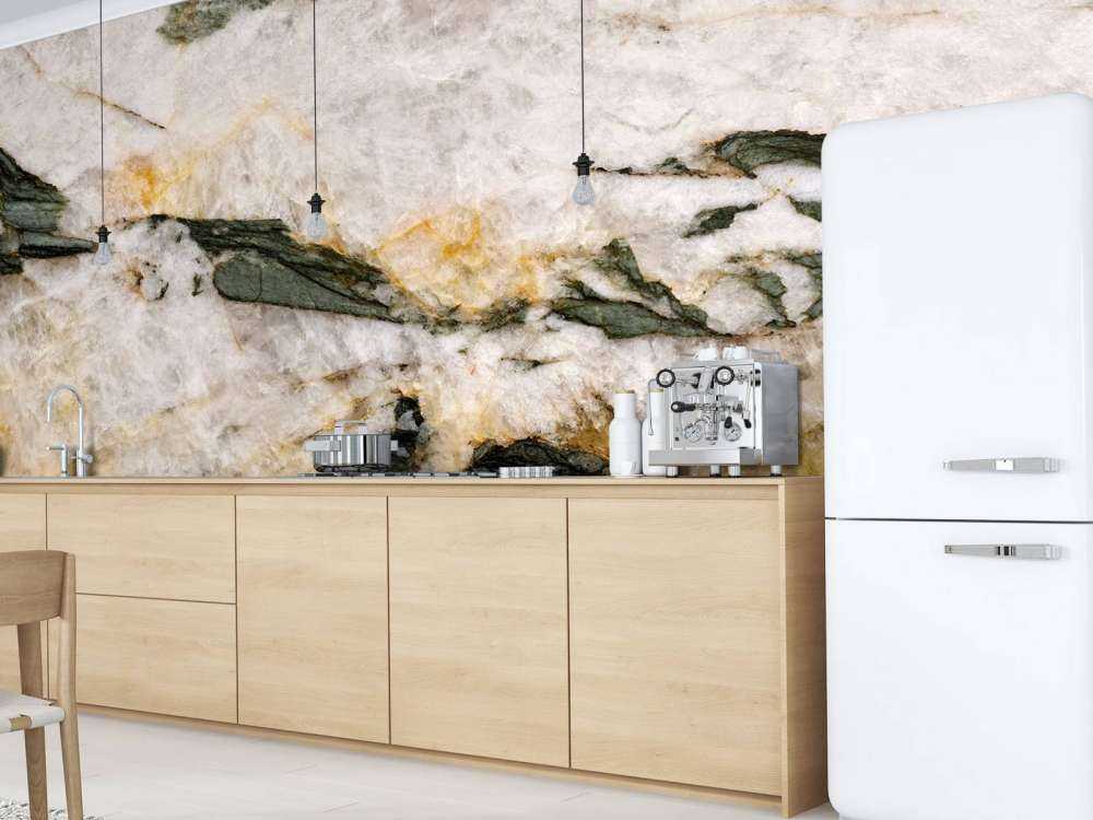 White marble with green elements