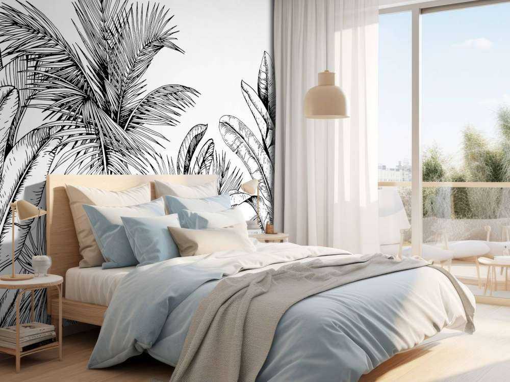 Palm trees and banana leaves