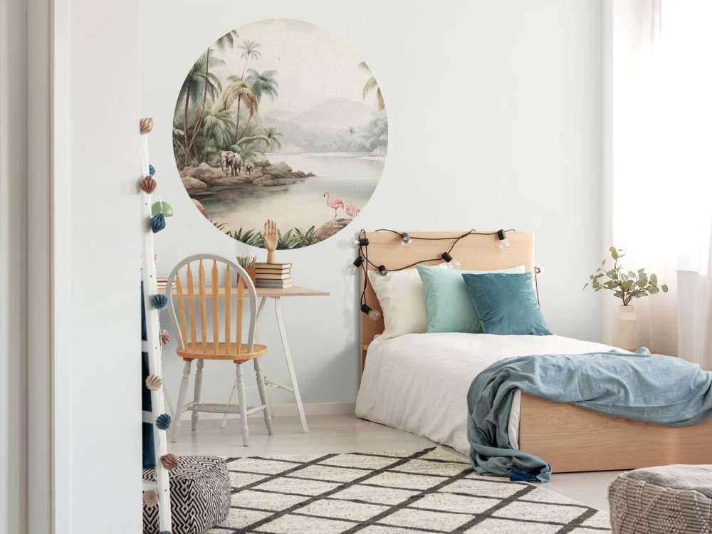 Jungle landscape with animals in colour