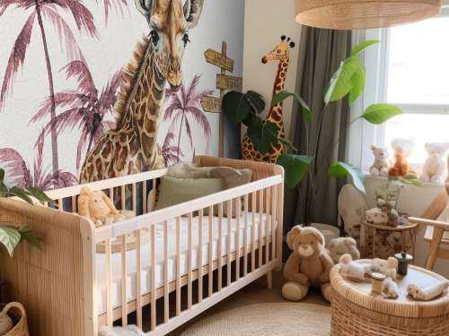 Baby giraffe in the jungle pink
