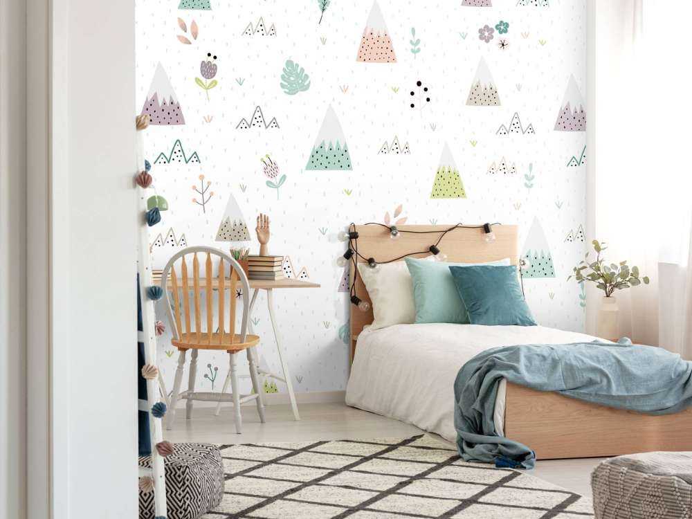 Mountains, plants and flowers pattern