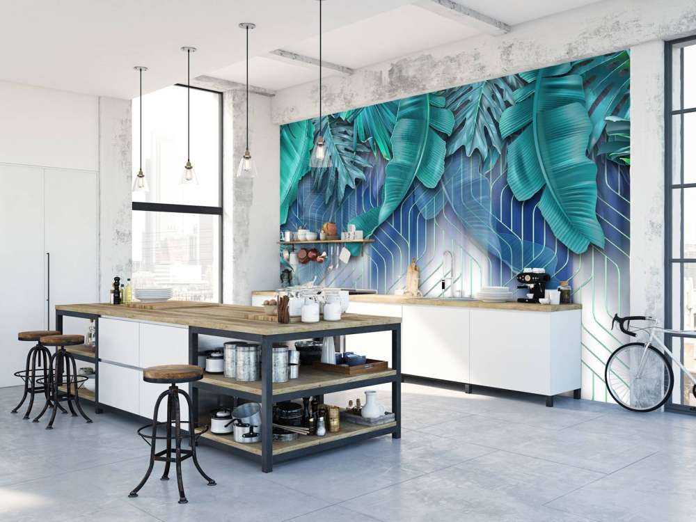 Green leaves and graphic green lines effect