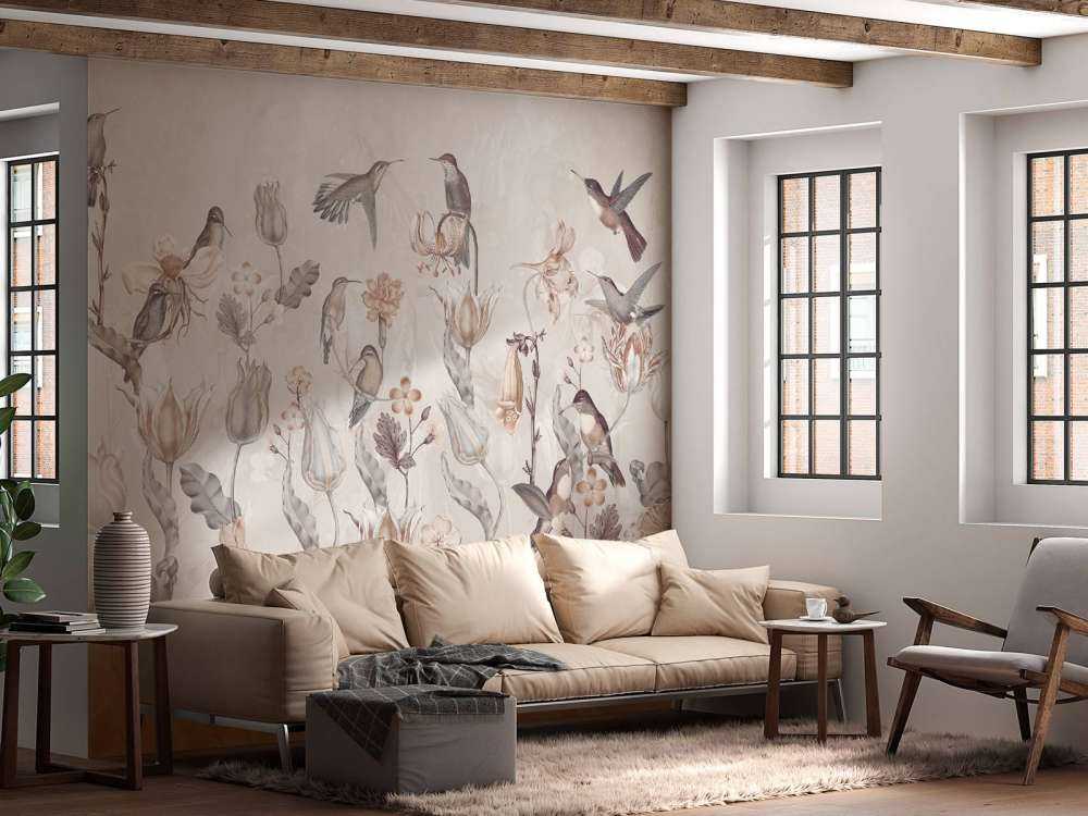 Spring Hummingbird Symphony - Vintage Sepia Bloom