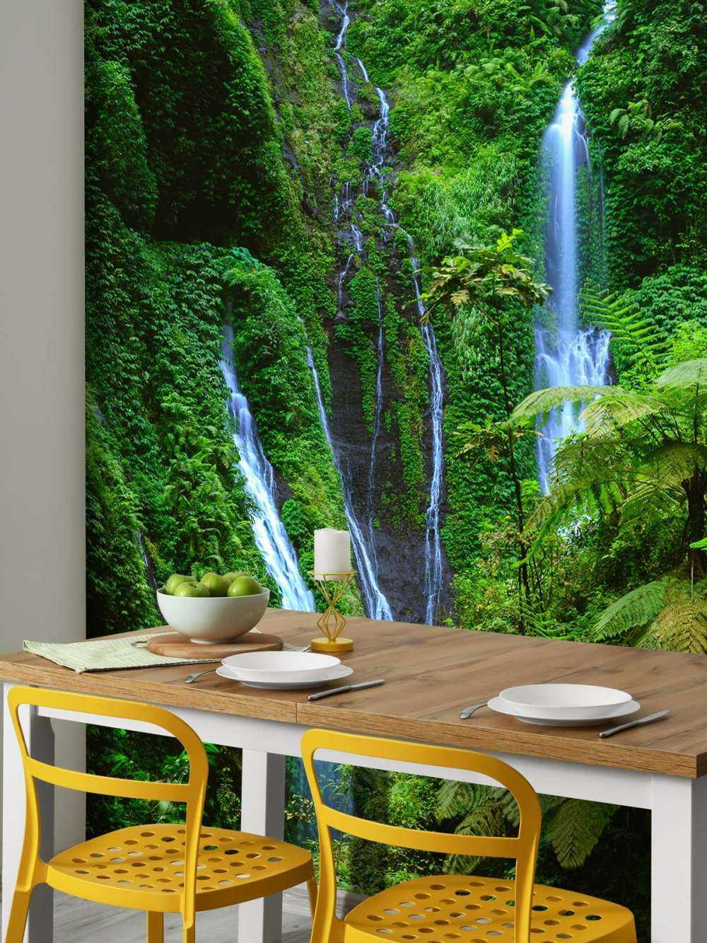 Green jungle and waterfalls