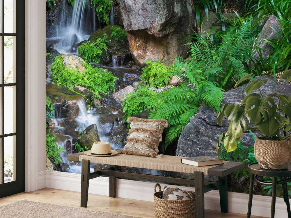 Waterfall with tropical plants