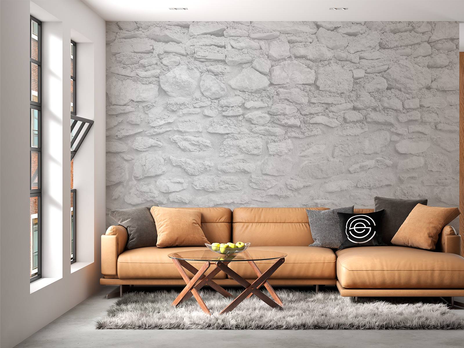 Light wall with rough bricks