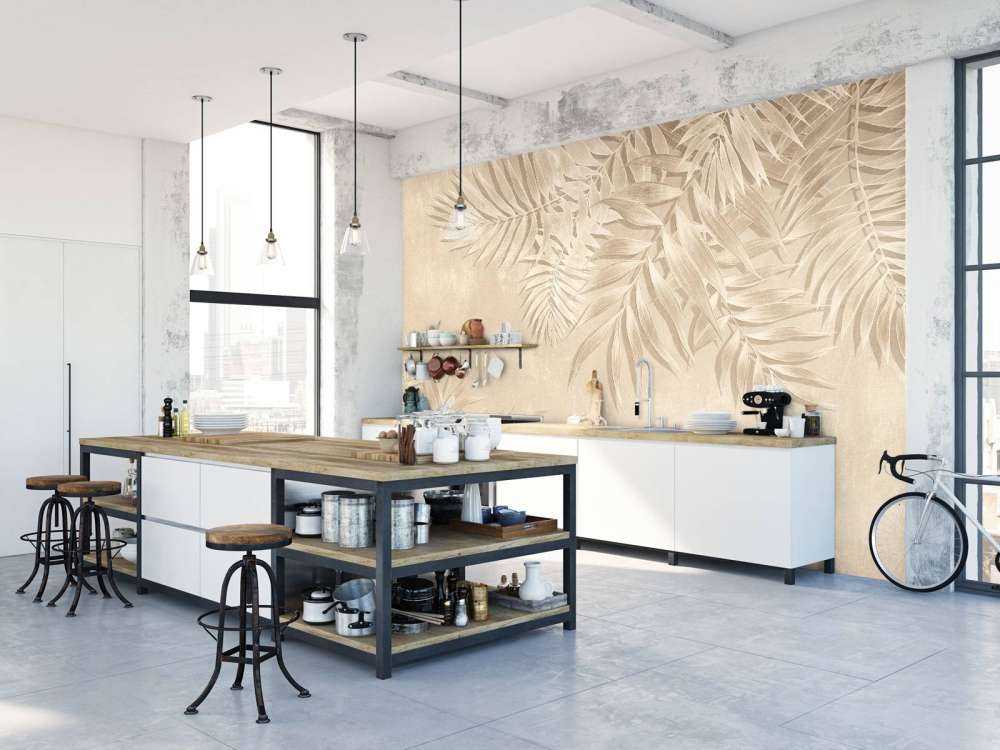 Textured palm leaves, beige