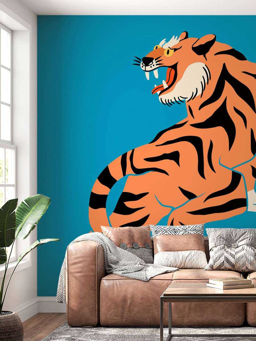 Tijger op blauwe achtergrond