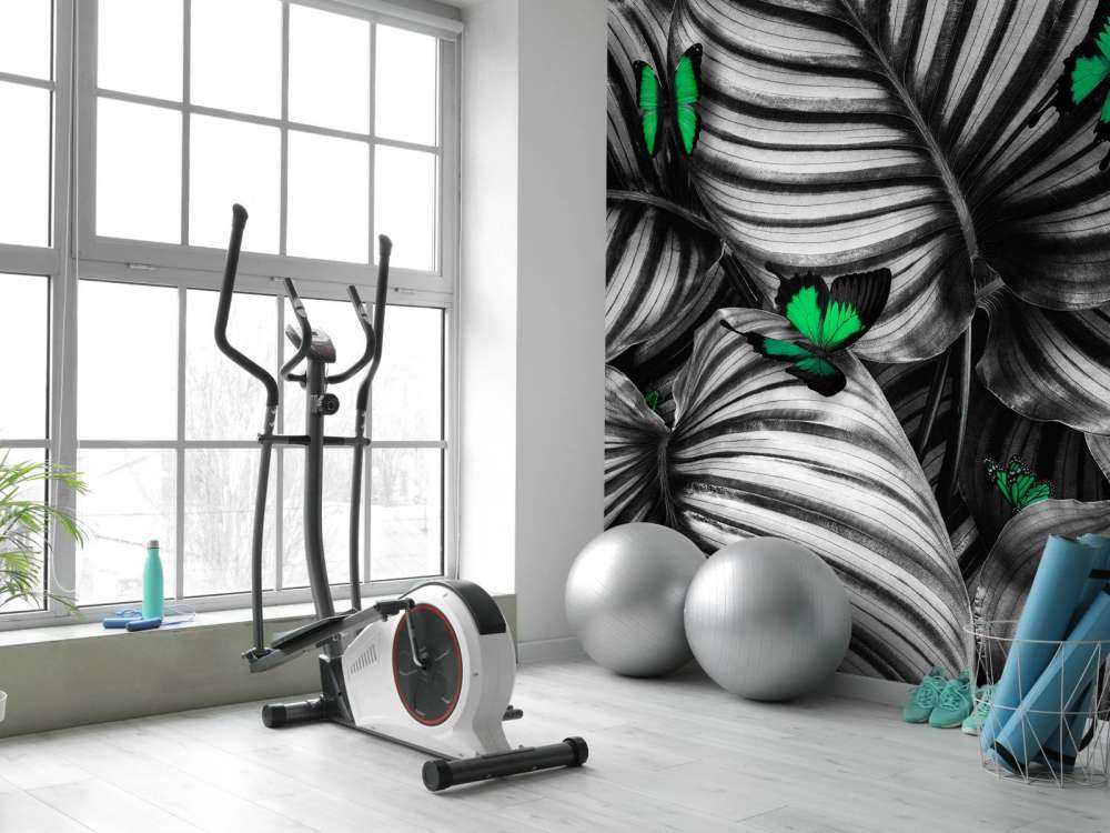 Butterflies on striped leaves