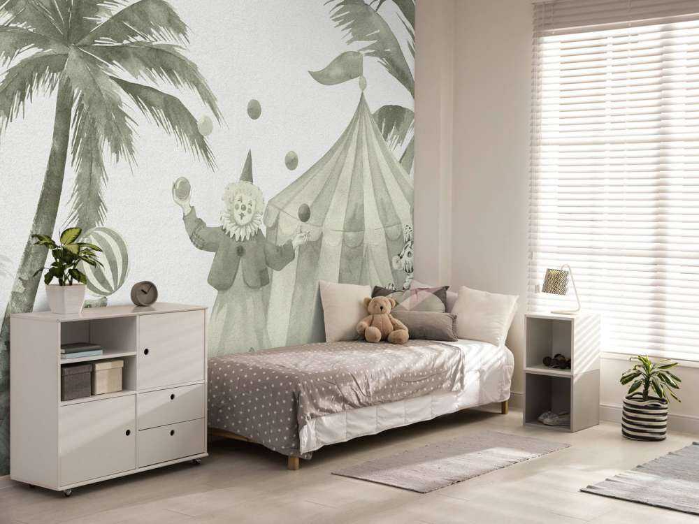 Merry circus animals in green