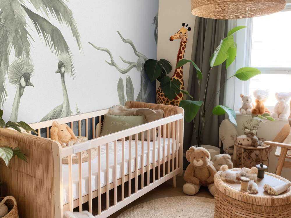 Jungle with cranes in green