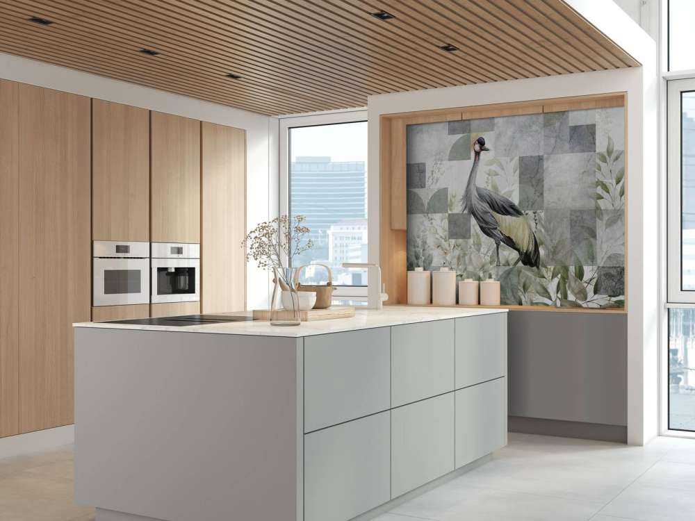 Crane among the leaves