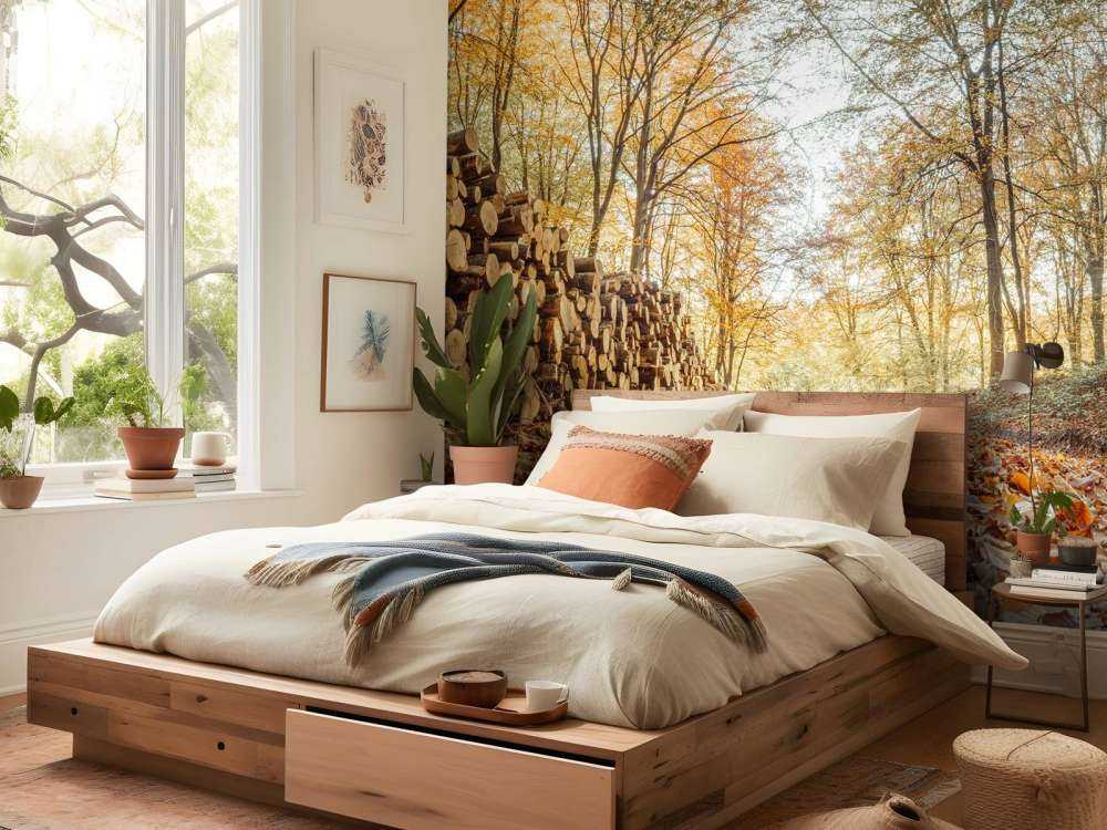 Tree trunks in autumn forest