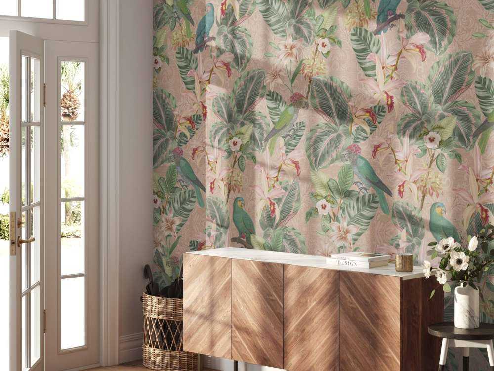 Tropical Jungle birds & parrots - terracotta