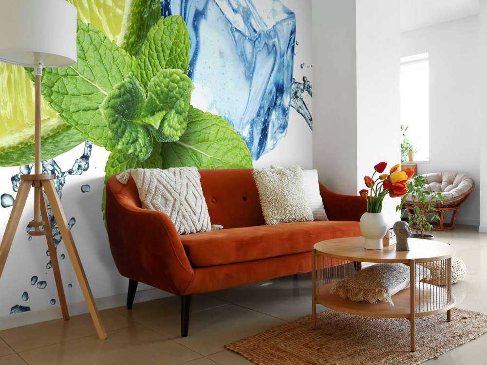 Splashing water with mint and lime