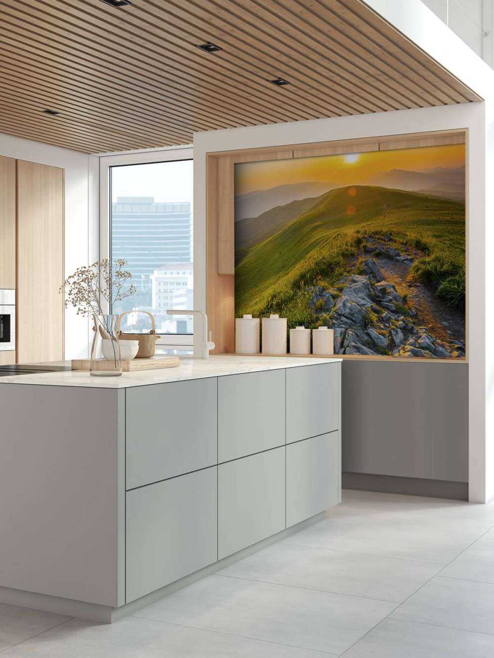 Sunset in a mountainous landscape