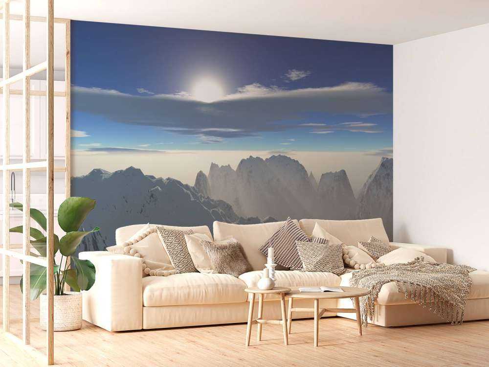 Snowy mountain peaks panorama