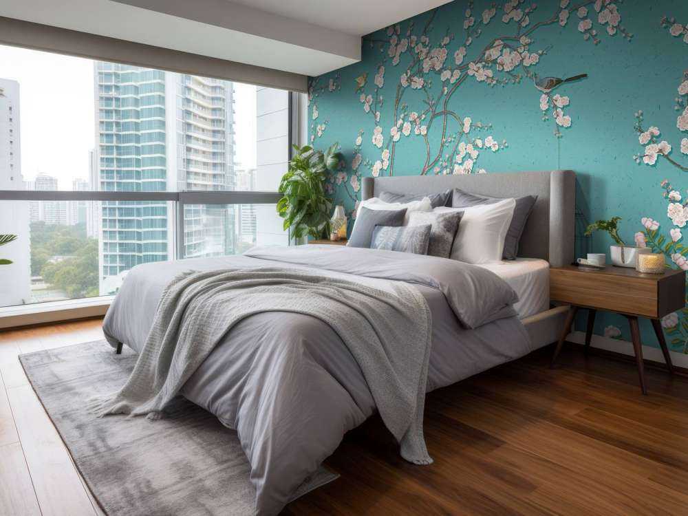 Drawn blossom tree with birds