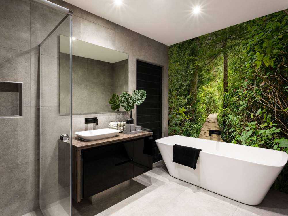 Wooden path through the green