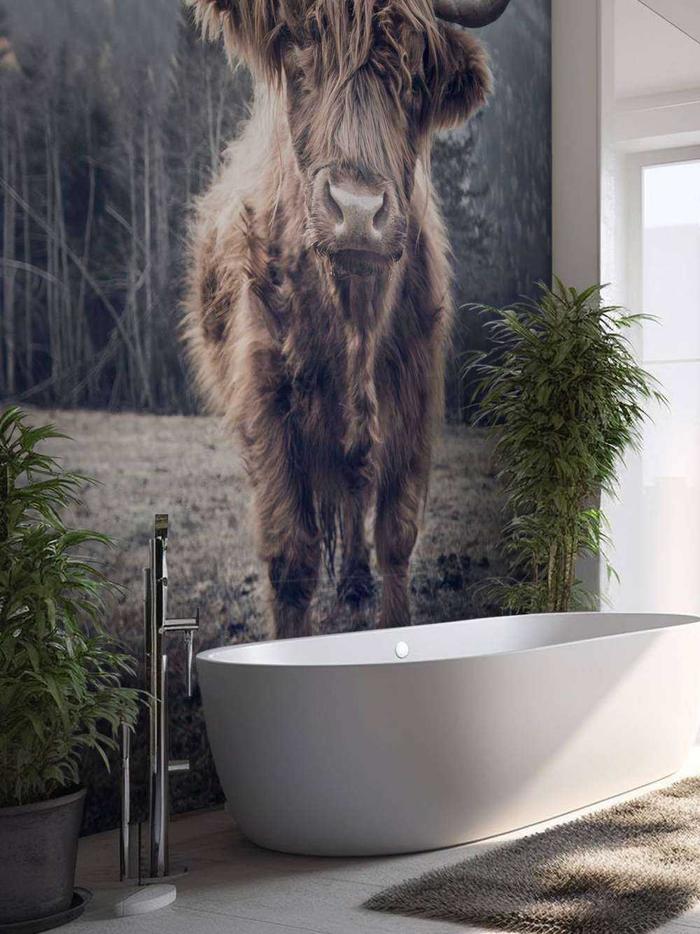 Scottish Highlander by the forest