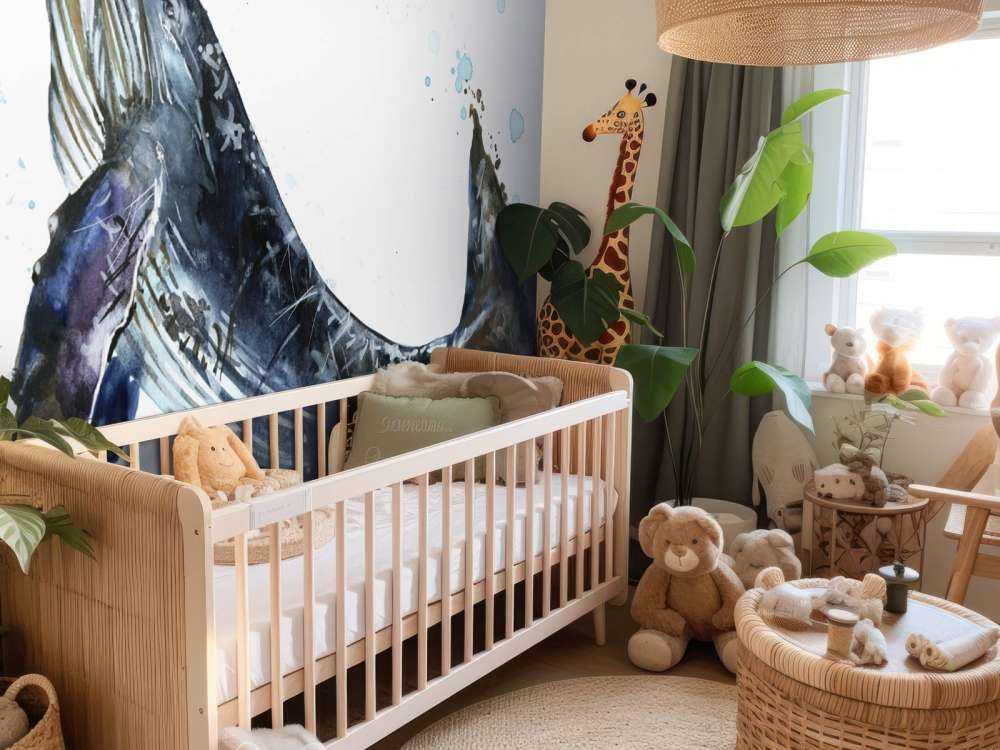 Swimming humpback whale of watercolour