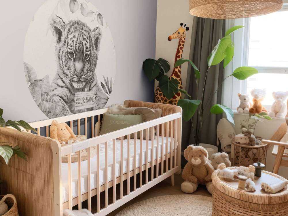 Cute tiger with plants beige