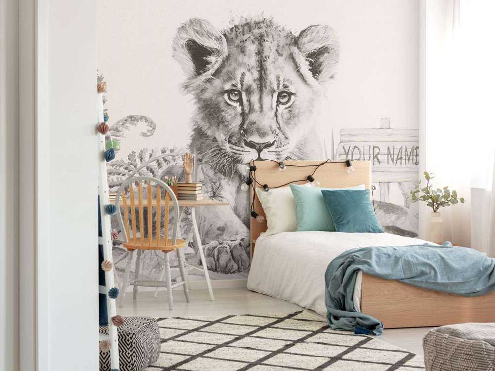 Baby lion in the jungle beige