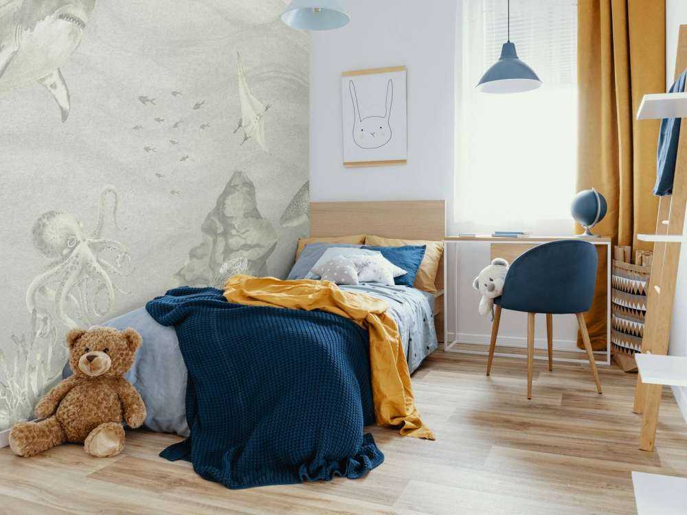 Underwater world with sharks in green